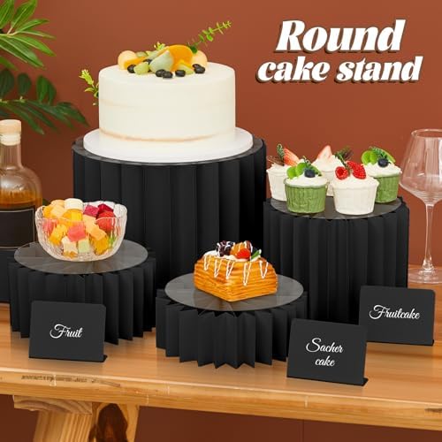 4 Pcs Buffet Risers Food Display for Dessert Table,4 Sizes, Black in Black, alternate view 2