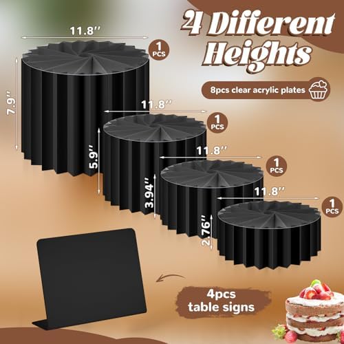 4 Pcs Buffet Risers Food Display for Dessert Table,4 Sizes, Black in Black, alternate view 3