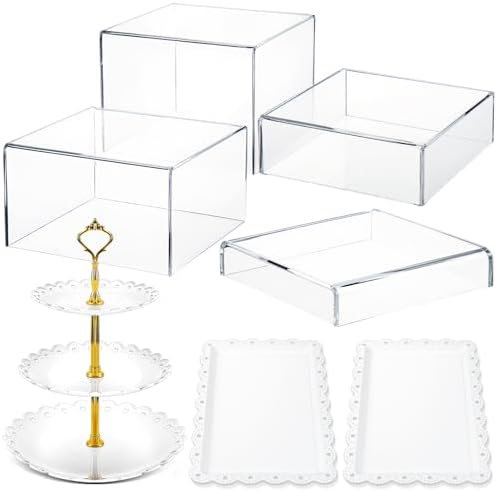 4 Pcs Buffet Risers with Cupcake Stand Holder Tray, Transparent in Transparent