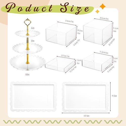 4 Pcs Buffet Risers with Cupcake Stand Holder Tray, Transparent in Transparent, alternate view 3
