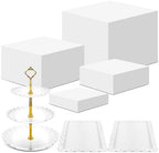 4 Pcs Buffet Risers with Cupcake Stand Holder Tray, White in White