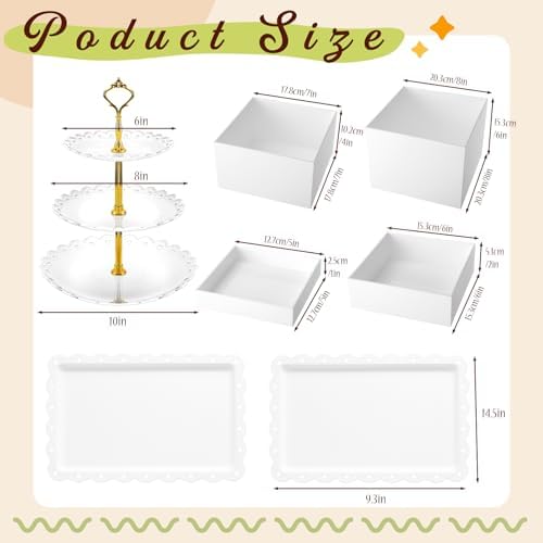 4 Pcs Buffet Risers with Cupcake Stand Holder Tray, White in White, alternate view 3