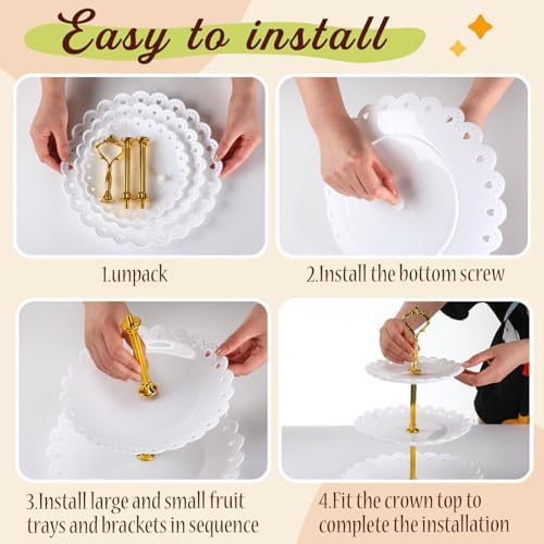 4 Pcs Buffet Risers with Cupcake Stand Holder Tray, White in White, alternate view 4