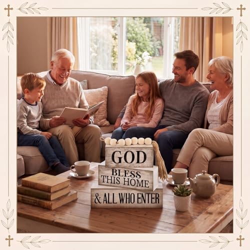 4 Pcs Christian Table Decor Rustic God Bless This Home Stacked Sign, alternate view 2