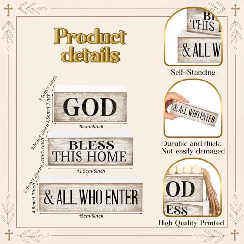 4 Pcs Christian Table Decor Rustic God Bless This Home Stacked Sign, alternate view 3