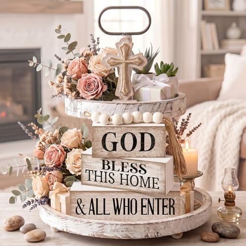4 Pcs Christian Table Decor Rustic God Bless This Home Stacked Sign, alternate view 4