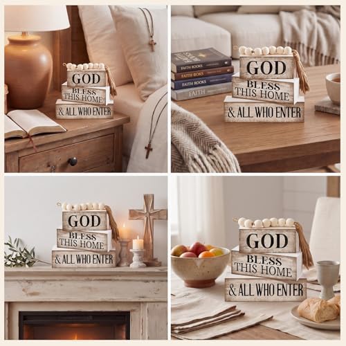 4 Pcs Christian Table Decor Rustic God Bless This Home Stacked Sign, alternate view 5
