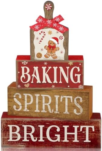4 Pcs Christmas Table Decor, Gingerbread Baking Spirits Bright