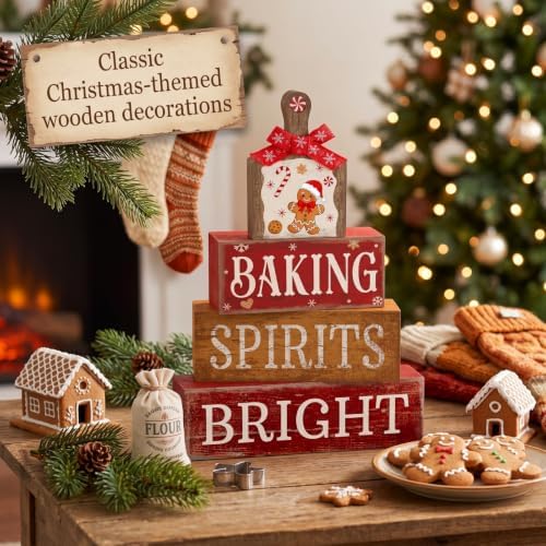 4 Pcs Christmas Table Decor, Gingerbread Baking Spirits Bright, alternate view 2