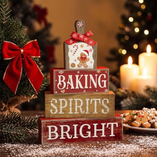 4 Pcs Christmas Table Decor, Gingerbread Baking Spirits Bright, alternate view 4