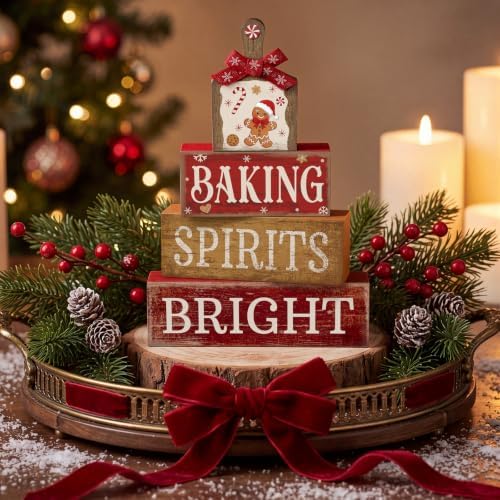 4 Pcs Christmas Table Decor, Gingerbread Baking Spirits Bright, alternate view 5