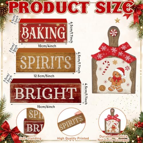 4 Pcs Christmas Table Decor, Gingerbread Baking Spirits Bright, alternate view 6