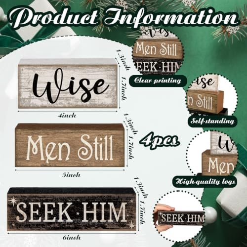 4 Pcs Christmas Table Decor, Wise Men Still Seek Him Sign, alternate view 3