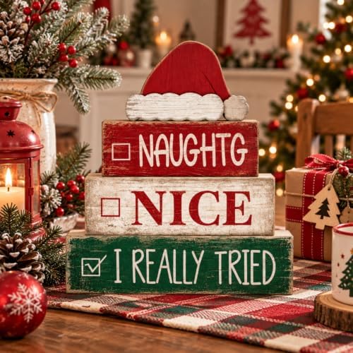 4 Pcs Christmas Table Decoration for Home, Humor Santa Hat Sign, alternate view 2