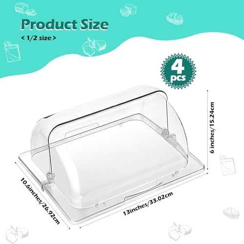 4 Pcs Clear Chafing Dish Cover Half Size Roll Top Bakery Pan Display, alternate view 3
