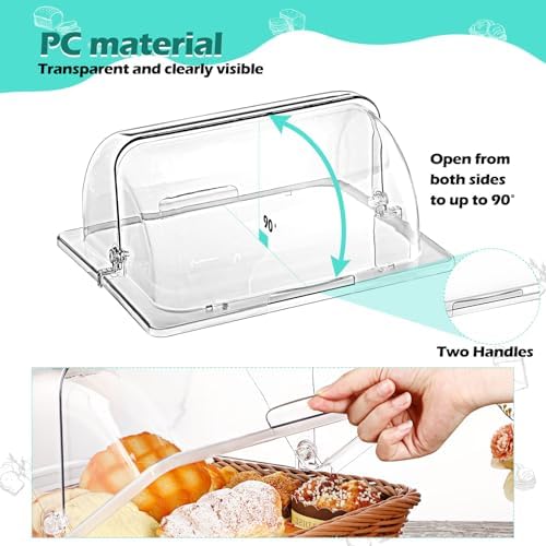 4 Pcs Clear Chafing Dish Cover Half Size Roll Top Bakery Pan Display, alternate view 4