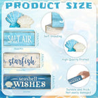 4 Pcs Coastal Summer Beach Tiered Tray Decor Rustic Wooden Nautical Centerpiece Set with Shell Starfish, alternate view 2
