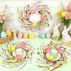4 Pcs Easter Decorations Small Easter Wreath, 11 Inch Easter Decor Mini Easter Egg Wreaths with Flowers Berries, alternate