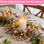 4 Pcs Easter Decorations Small Easter Wreath, 11 Inch Easter Decor Mini Easter Egg Wreaths with Flowers Berries, alternate