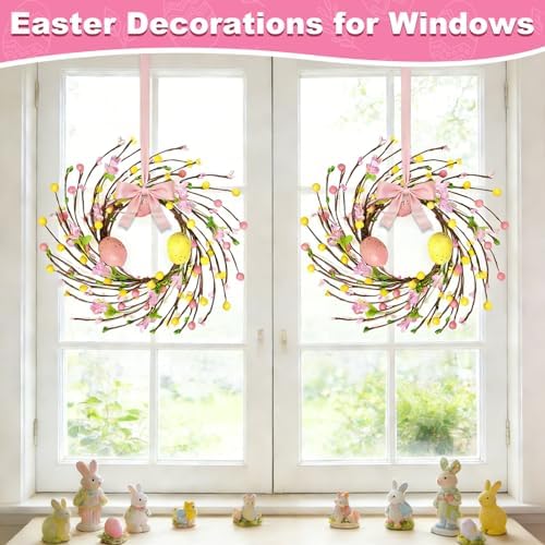 4 Pcs Easter Decorations Small Easter Wreath, 11 Inch Easter Decor Mini Easter Egg Wreaths with Flowers Berries, alternate