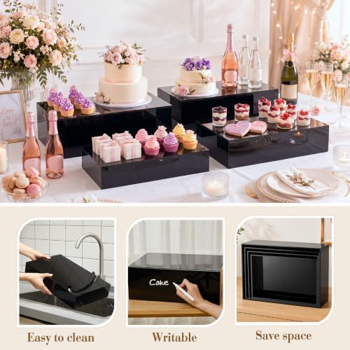 4 Pcs Extra Large Buffet Risers, Black, 15.7''16.7''17.7''18.7'' in Black, alternate view 3