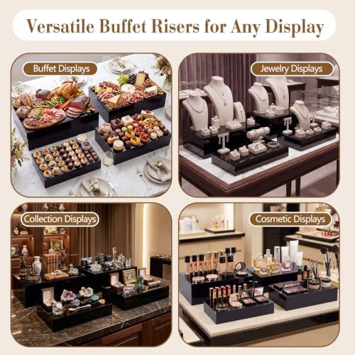 4 Pcs Extra Large Buffet Risers, Black, 15.7''16.7''17.7''18.7'' in Black, alternate view 6