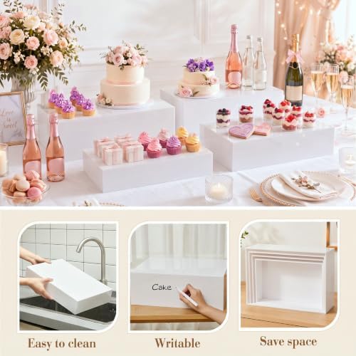 4 Pcs Extra Large Buffet Risers, White, 15.7''16.7''17.7''18.7'' in White, alternate view 3
