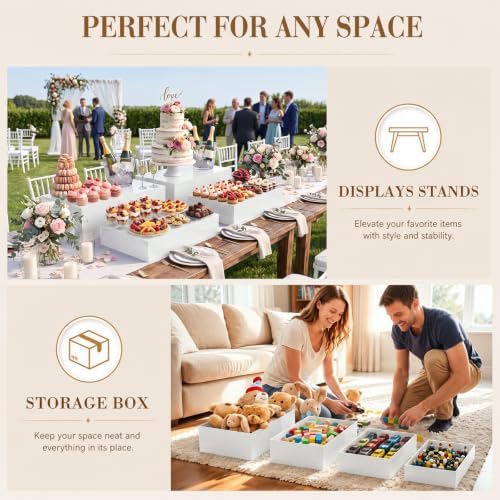 4 Pcs Extra Large Buffet Risers, White, 15.7''16.7''17.7''18.7'' in White, alternate view 5