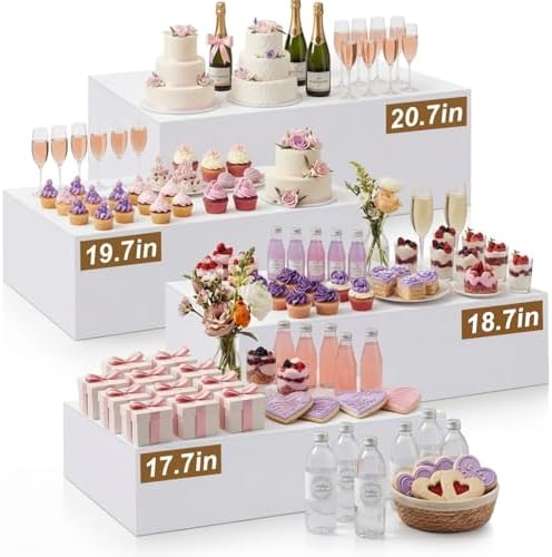 4 Pcs Extra Large Buffet Risers, White, 20.7" 19.7" 18.7" 17.7" in 7.2 to 16" in White