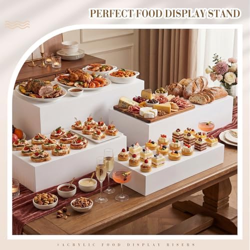 4 Pcs Extra Large Buffet Risers, White, 20.7" 19.7" 18.7" 17.7" in 7.2 to 16" in White, alternate view 2
