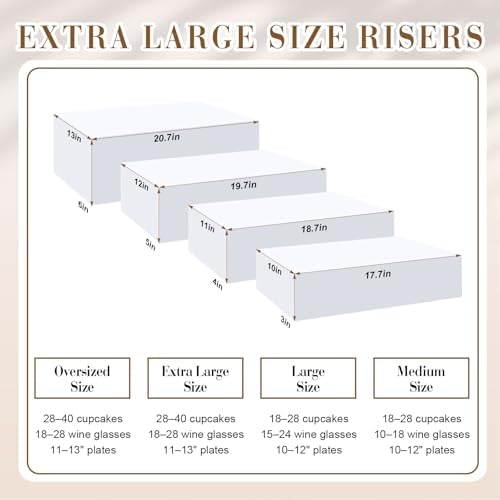 4 Pcs Extra Large Buffet Risers, White, 20.7" 19.7" 18.7" 17.7" in 7.2 to 16" in White, alternate view 3
