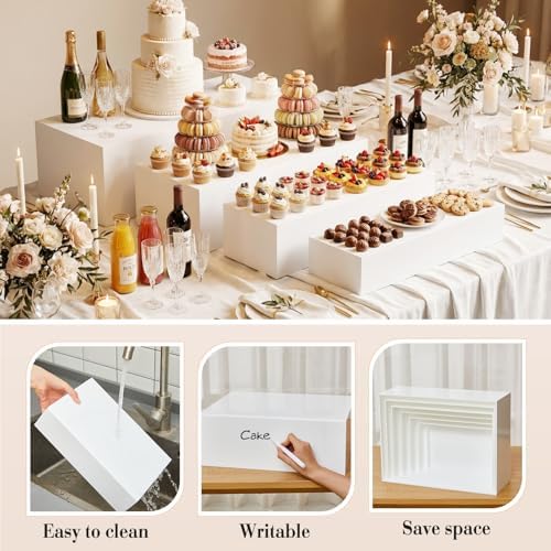 4 Pcs Extra Large Buffet Risers, White, 20.7" 19.7" 18.7" 17.7" in 7.2 to 16" in White, alternate view 4
