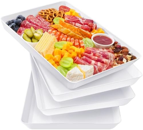 4 Pcs Extra Large Serving Trays for Party, 16" x 12" Food Platters in White