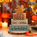 4 Pcs Fall Decoration For Home Wooden Maple Leaf Stacked Decor, alternate view 2