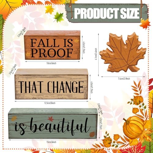 4 Pcs Fall Decoration For Home Wooden Maple Leaf Stacked Decor, alternate view 3