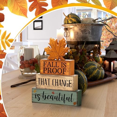 4 Pcs Fall Decoration For Home Wooden Maple Leaf Stacked Decor, alternate view 5