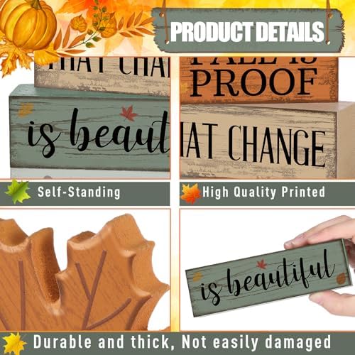4 Pcs Fall Decoration For Home Wooden Maple Leaf Stacked Decor, alternate view 6