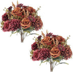 4 Pcs Fall Flowers Artificial Decoration, Silk Fall Bouquet Burgundy Orange