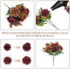 4 Pcs Fall Flowers Artificial Decoration, Silk Fall Bouquet Burgundy Orange, alternate view 3