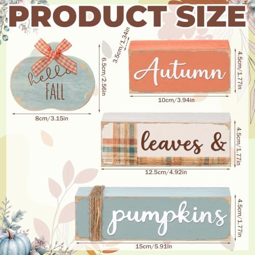 4 Pcs Fall Pumpkin Table Decoration Wooden Pumpkin Centerpiece, alternate view 3