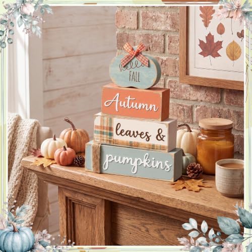 4 Pcs Fall Pumpkin Table Decoration Wooden Pumpkin Centerpiece, alternate view 4