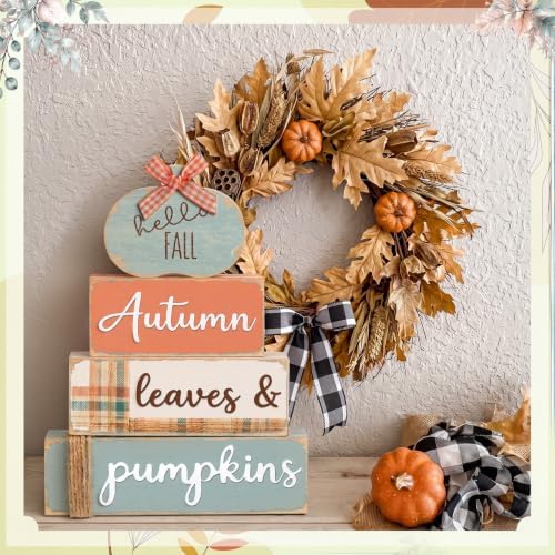 4 Pcs Fall Pumpkin Table Decoration Wooden Pumpkin Centerpiece, alternate view 6