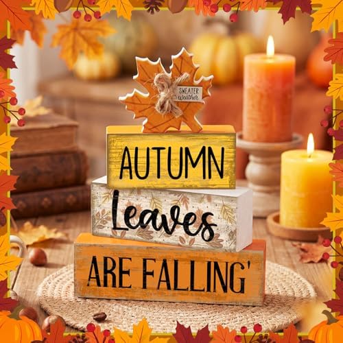 4 Pcs Fall Table Decorations Wooden Autumn Maple Leaf Decor, alternate view 3