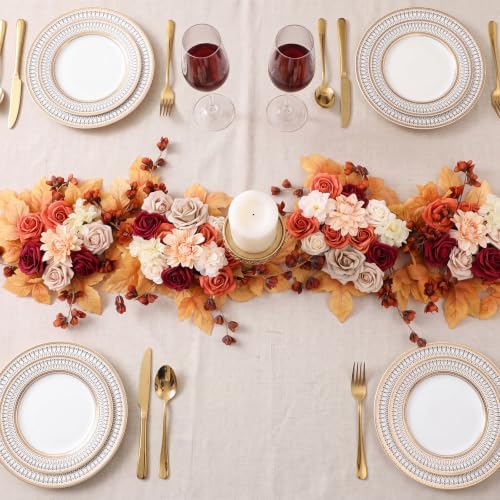 4 Pcs Fall Wedding Arch Flower Artificial Faux Floral Swag, Amber, alternate view 2