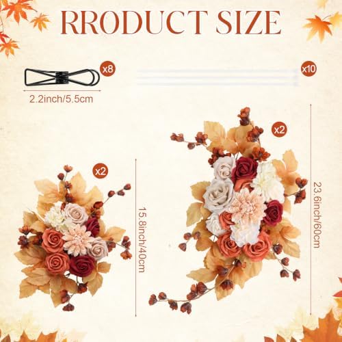 4 Pcs Fall Wedding Arch Flower Artificial Faux Floral Swag, Amber, alternate view 3