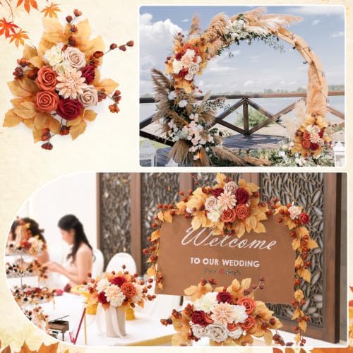 4 Pcs Fall Wedding Arch Flower Artificial Faux Floral Swag, Amber, alternate view 4