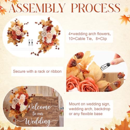 4 Pcs Fall Wedding Arch Flower Artificial Faux Floral Swag, Amber, alternate view 5