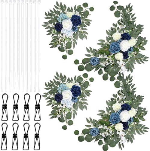 4 Pcs Fall Wedding Arch Flower Artificial Faux Floral Swag, Blue in Blue