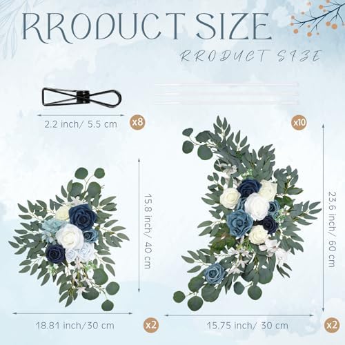 4 Pcs Fall Wedding Arch Flower Artificial Faux Floral Swag, Blue in Blue, alternate view 3