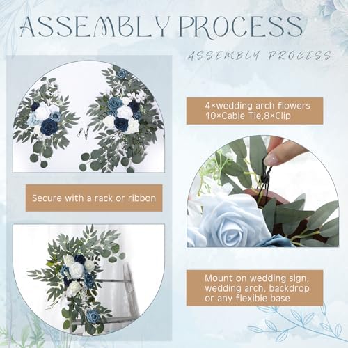 4 Pcs Fall Wedding Arch Flower Artificial Faux Floral Swag, Blue in Blue, alternate view 5